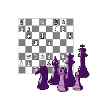 Flat chessboard with opening moves as symbols, together with 3D chess pieces
