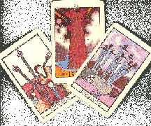 Tarot cards: 5 Rods, The Tower, 10 Swords