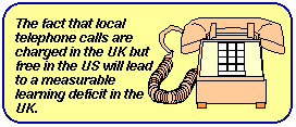 the fact that local telephone calls are charged in uk but free us will lead to a measurable learning deficit uk.